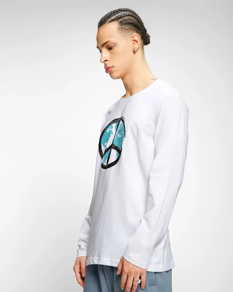 بيواكوف Men's White World Peace Graphic Printed T-shirt